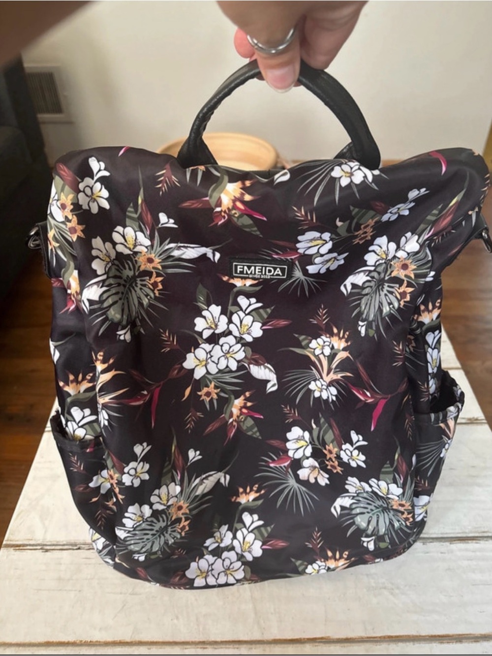 Black Floral Women's Backpack